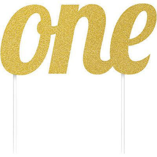 Picture of ONE GOLD GLITTER CAKE TOPPER DECORATION